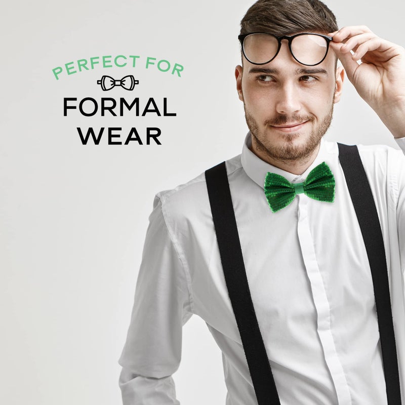 Man of Men Sequin Bow Ties for Men - Pre-tied Adjustable Length Bowtie, Many Colors to Choose From (Green) - Image 5